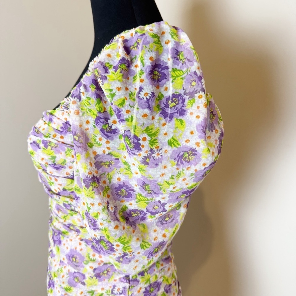 ZARA Ruched Floral Dress Small - Picture 5 of 12